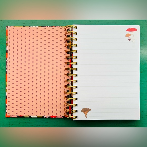 New Jumbo Mushroom Print Gold Spiral Journal Notebook - Picture 4 of 9